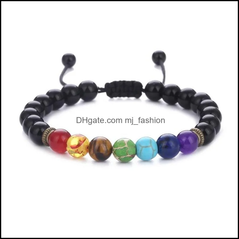 natural stone yoga beads bracelets handmade braided rope bracelet 7 chakra adjustable hand string unisex jewelry dhs b739s