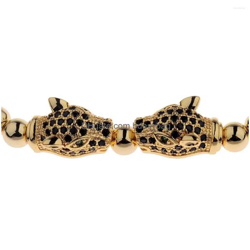 strand mens inlaid zircon double leopard charms bracelets handmade fashion jewelry 6mm gold silver color beads bracelet for women