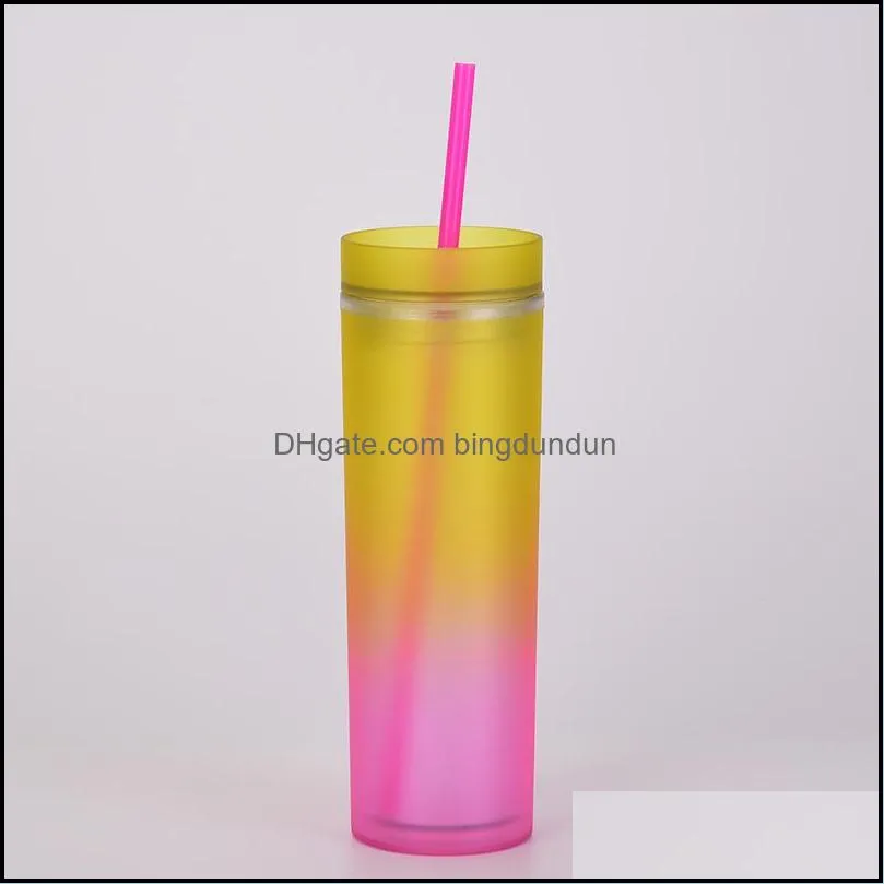 450ml gradient color tumbler with straws summer party drinks cup reusable plastic skinny tumblers rre13326