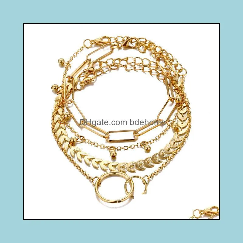 bohemian gold beads pearl link chain bracelets for women fashion multilayer bracelet set charm bangles jewelry punk