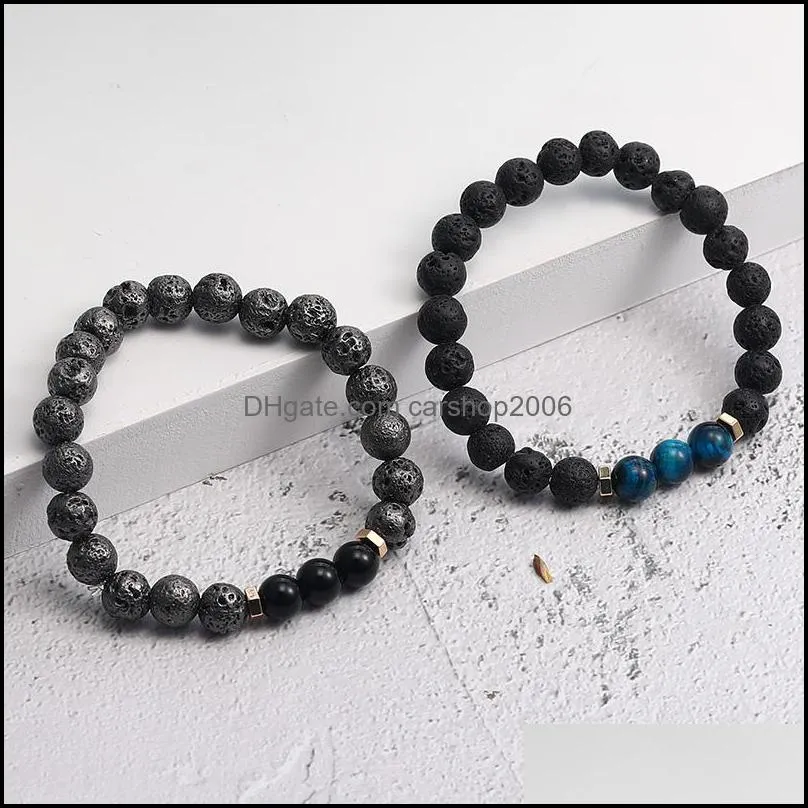 3pcs/set lava rock stone glass bead bracelet chakra charm natural tiger eye stone  oil diffuser chain for women men fashion