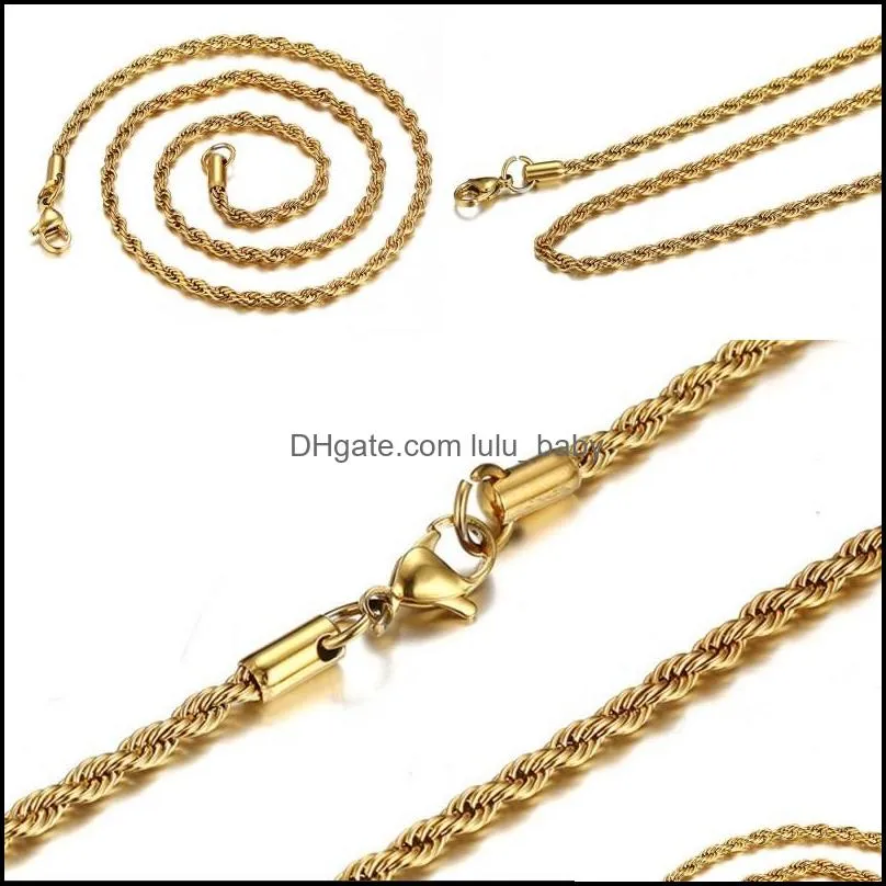 bulk 18k gold plated chains for women men 3mm twisted rope choker necklaces jewelry size 18 20 22 24 30 inches 289 g2