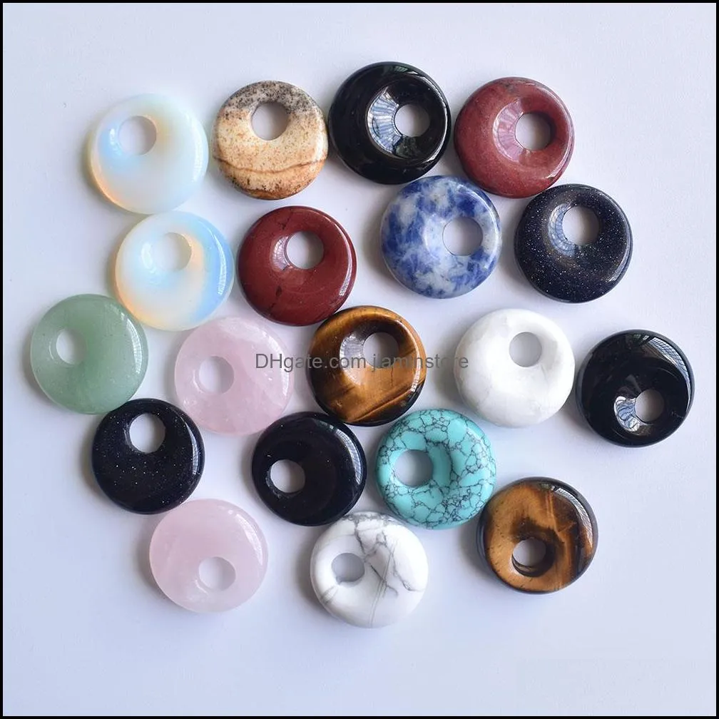 natural crystal stone charms circle donut seven chakra rose quartz for necklace ring earrrings jewelry accessory