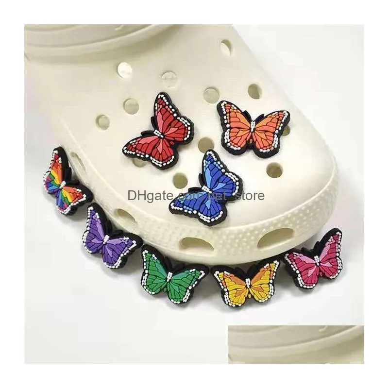 wholesales colorful butterflies pvc shoe custom any style women accessories decoration charms for clog