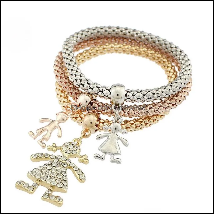 2016 fashion elastic 3 colors bracelets 3 pieces set circle girl charm bangle male female crystal bracelets for high quality jewelry