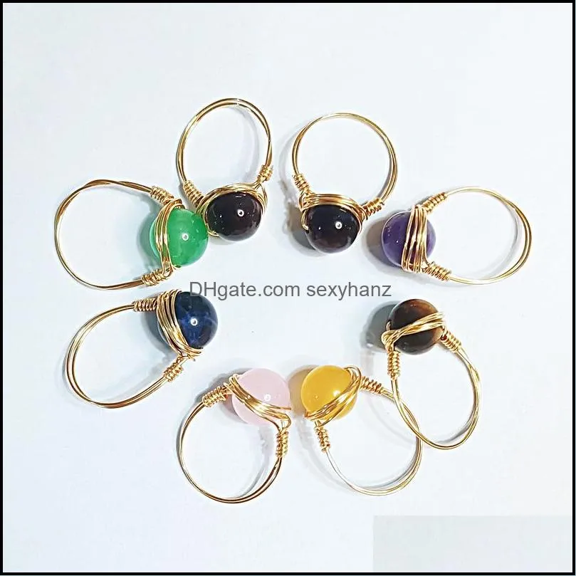 wire wrap natural raw stone rings lapis lazuli amethysts tiger eye opal pink crystal ring for women jewelry