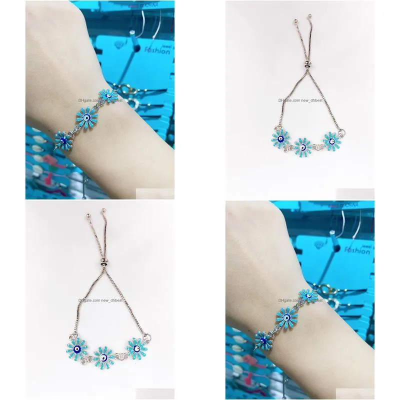 fashion jewelry evil eye bracelet blue eyes daisy flowers charms adjustable chain bracelets