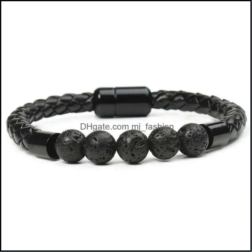 fashion volcanic rock beaded bracelets jewelry for men women natural stone tiger eye braided leather bracelet bangle rope