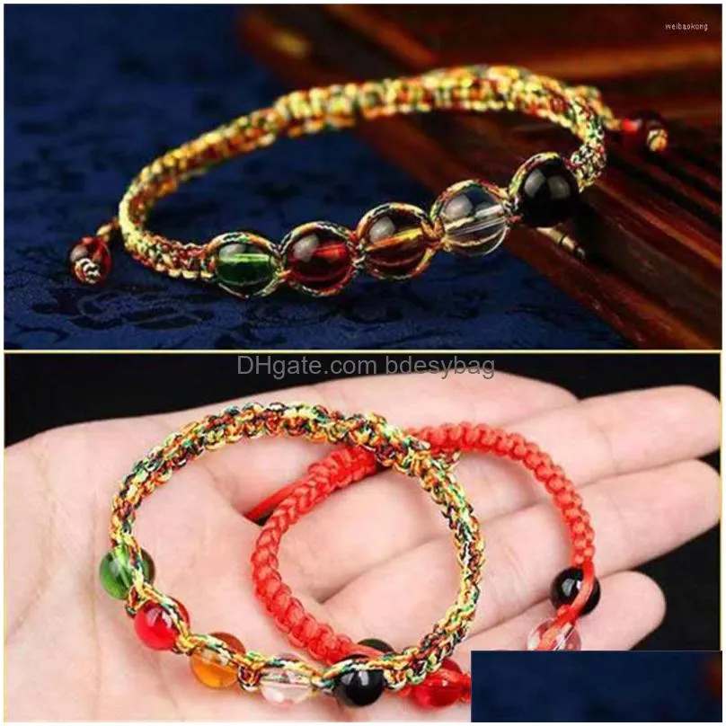 strand chinese style multicolor handwoven rope bracelet with 5 colors glass beads for women summer beach jewelry accessories