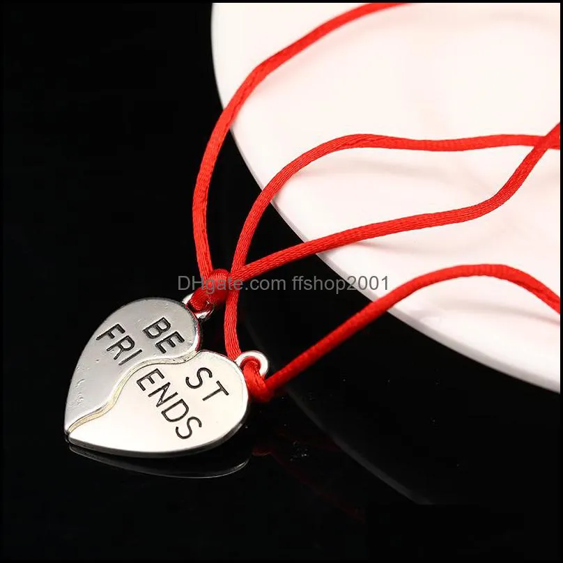  stainless steel friend heart bracelet with card 2 pcs /set handmade black red rope chain charm friendship bracelets for women