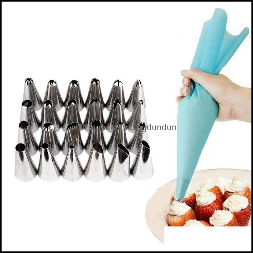 baking pastry tools 48/24 pcs silicone bag nozzles tips diy icing piping cream reusable silk flower mouthscake decorating