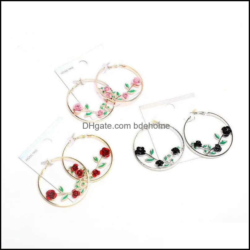 exaggerate round fashion flower hoop earrings for women rose hollow earrings accessories jewelry trend wholesale gift