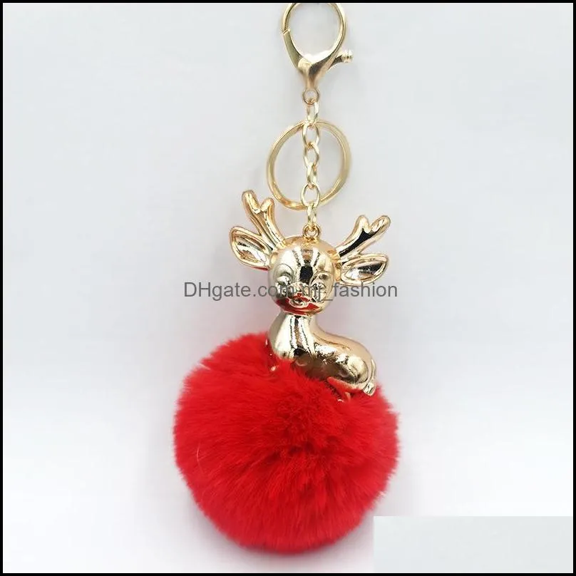 deer pompom key rings fashion elk animal keyfobs fur ball pendant keychain for girl handbag faux fluffy keyring jewelry p276fa