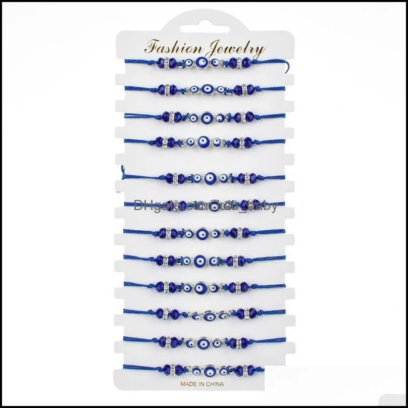 couples women 12pcs/sets blue turkish evil eye charms bracelets crystal bead adjustable rope chain anklets child girl jewelry1 529 q2