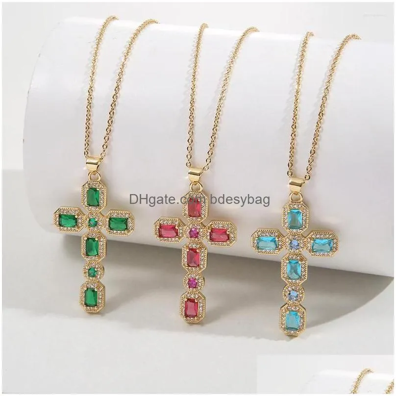 pendant necklaces diyalo 8 colors dainty 3a zircon gold plated cross for women girls crucifix charms clavicle chain jewelry