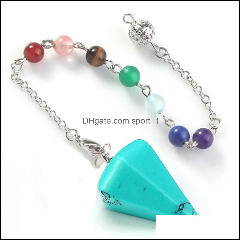small size natural stone pendulum for dowsing amethysts lapis opal crystal cone healing chakra chain hexagonal pendants necklace