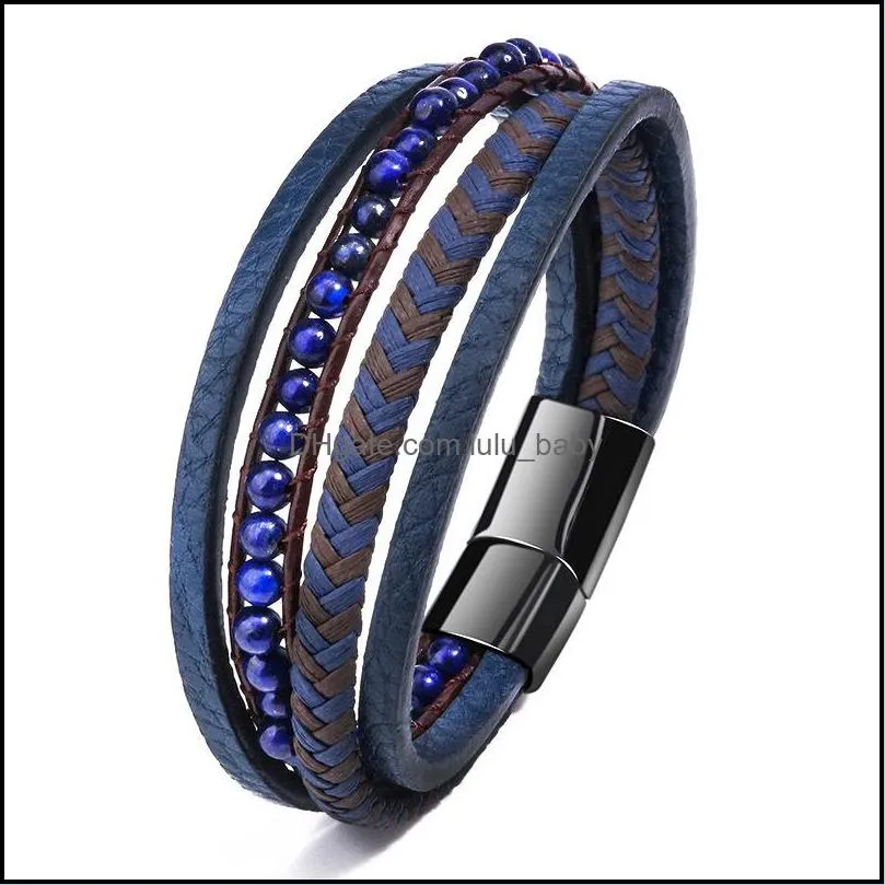 men fashion classic business tennis bracelet casual handmade creative glossy metal multilayer leather bracelets 20220302 t2
