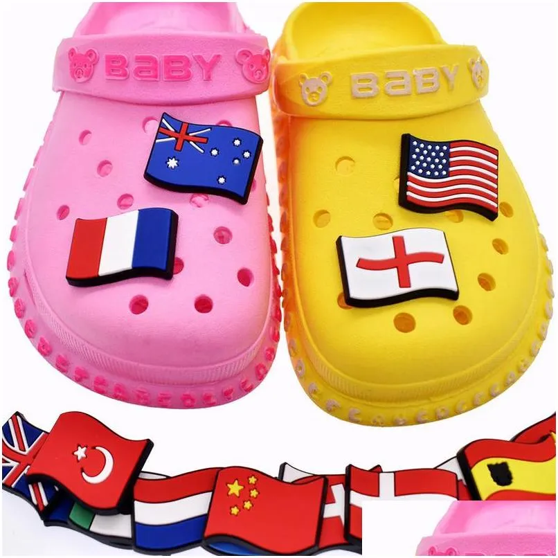 soft rubber national flag shoe deocrations charm parts accessories jibitz for croc charms clog buckle buttons