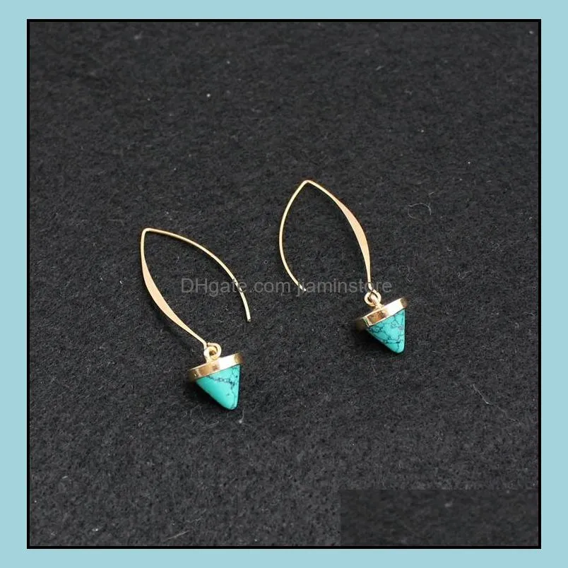 2colors natural white green turquoise stone earrings arrow shape gold color dangle earrings jewelry for women