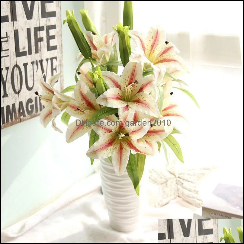 new flower artificial lilies bouquet 3 heads wedding floral home decor flower real touch wedding flower bouquet
