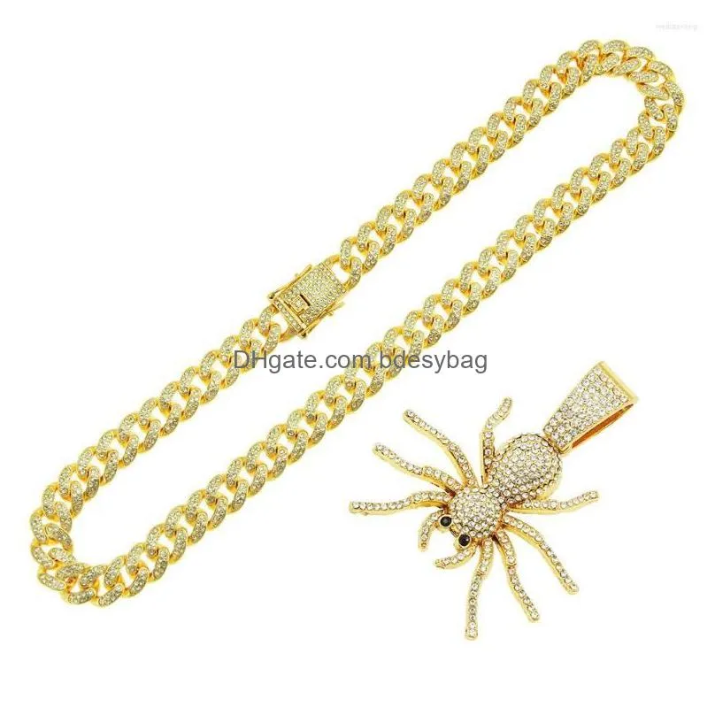 pendant necklaces personality cubic zirconia necklace hip hop spider long gold accessories trend fashion luxurious mens cuban chain