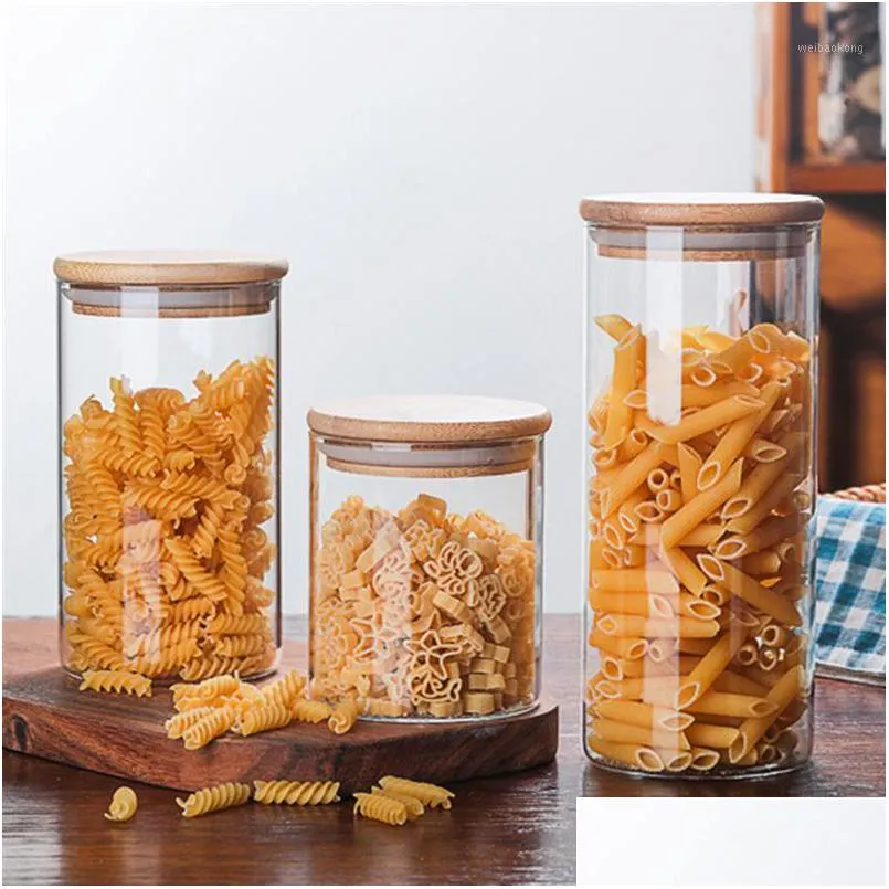 storage bottles jars 1 pc glass jar clear canister with bamboo lid for loose coffee bean sugar1