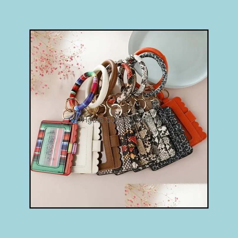 leopard wristlet bracelet key rings tassels id card holder with leather tassel bangle keychain drivers license keyring q15fz