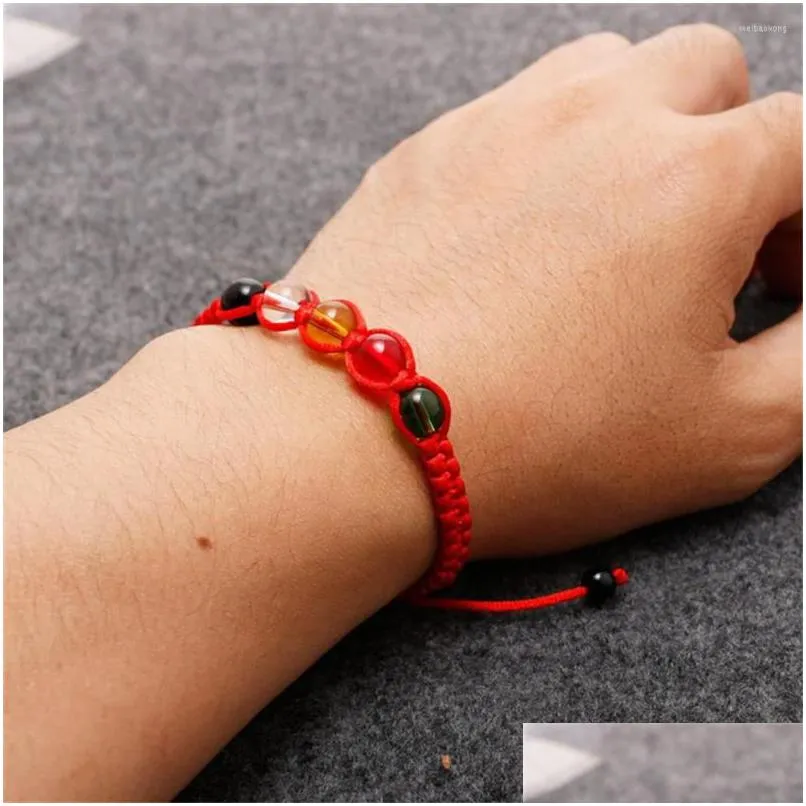 strand chinese style multicolor handwoven rope bracelet with 5 colors glass beads for women summer beach jewelry accessories