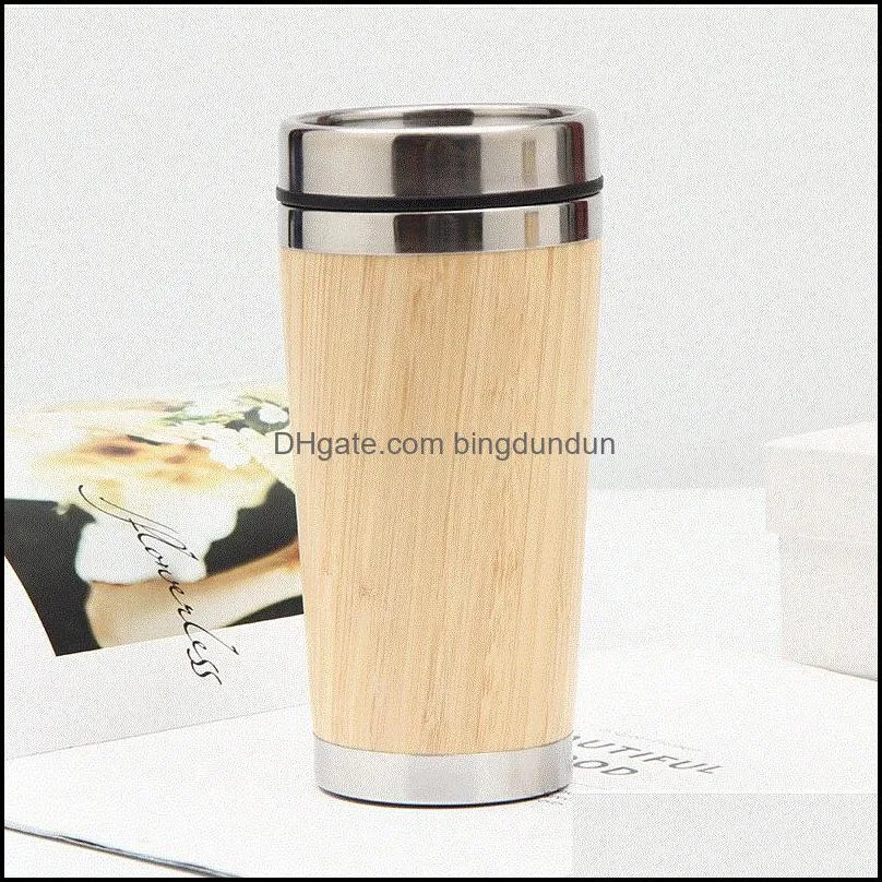 new450ml bamboo tumblers natural stainless steel water bottle reuseable portable travel mugs cups rrb13117