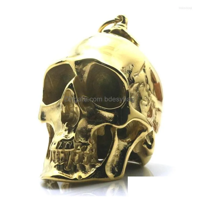 pendant necklaces heavy men boy 316l stainless steel cool polishing big biker skull golden for rider