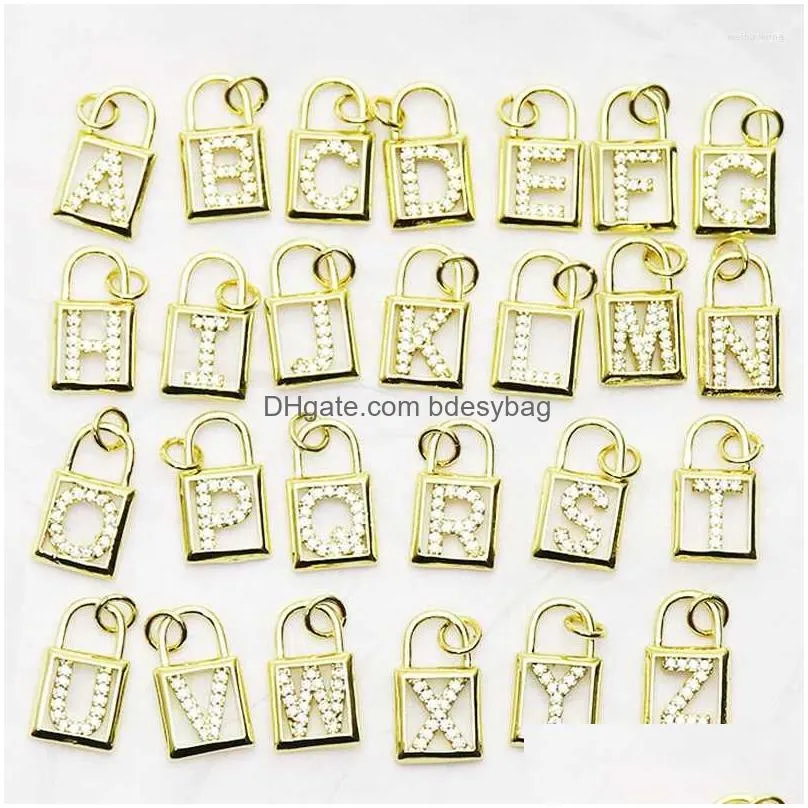 pendant necklaces 8 pcs lock shape necklace zircon letter charms hollow jewelry handmade women accessories pendants 51391