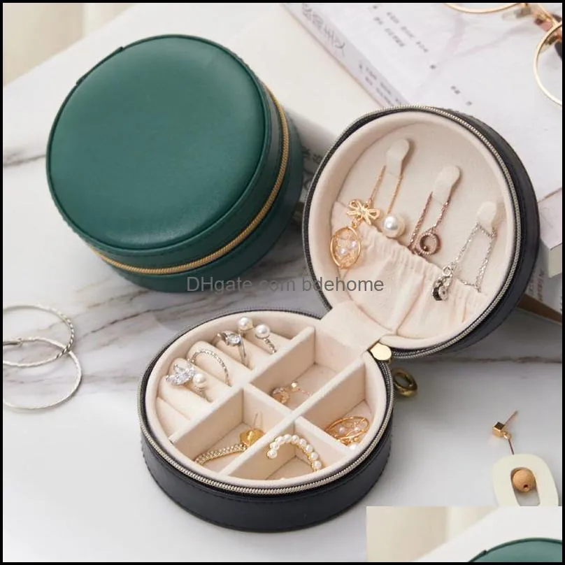 small portable jewelry box display travel jewelry case boxes button leather storage zipper organizer 10x10x4.5cm