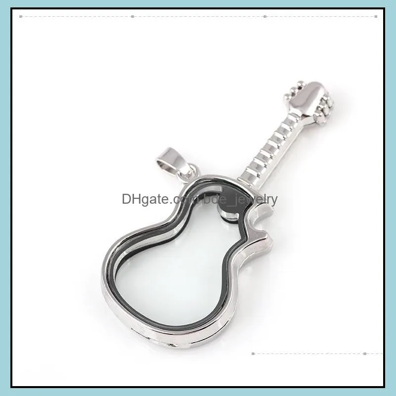 fashion music guitar living memory magnetic locket 4 color floating instrum glass lockets pendant charms fit necklace jewelry