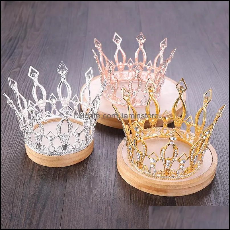 hair clips vintage rose gold round crystal wedding tiara queen crown for bridal headpiece diadem prom hair jewelry195b
