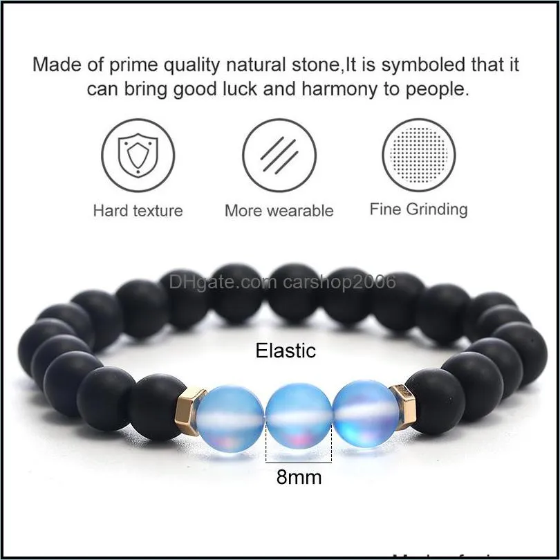 8mm polish frosted crystal glass flash stone bead bracelet for women men black matte imitation agate beads bracelet fashion jewelry