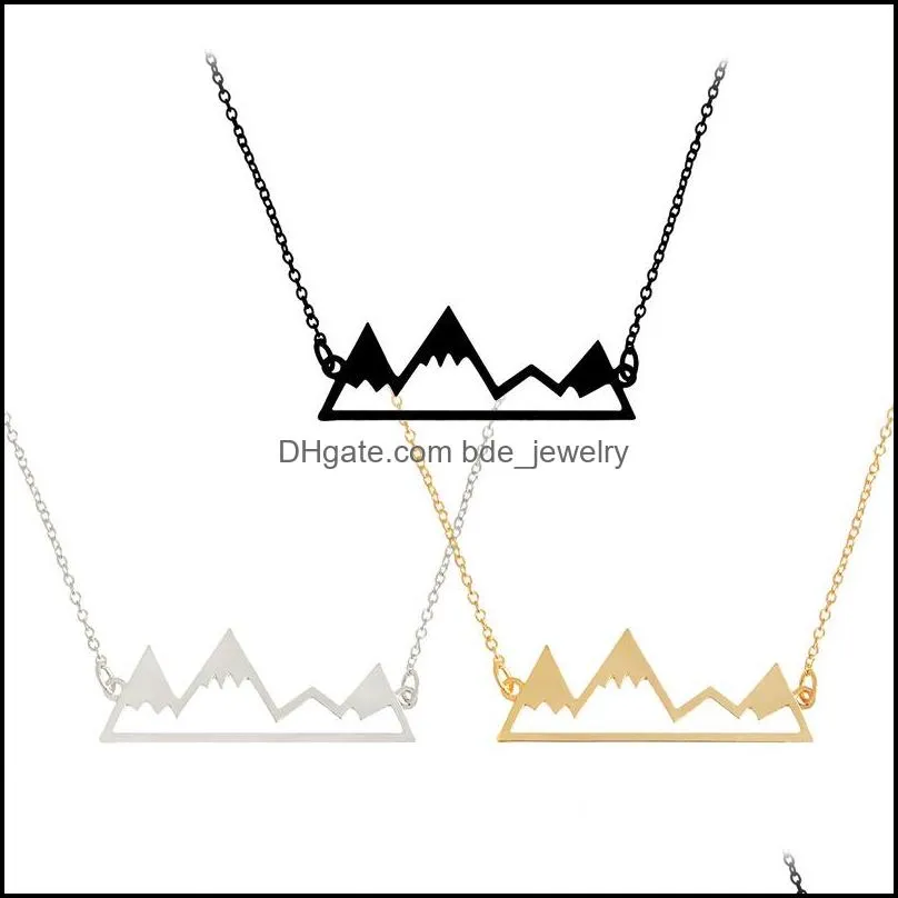  mountain peak shape pendant necklaces for women gold silver black snowcap snowy mountain top charm chains fashion jewelry