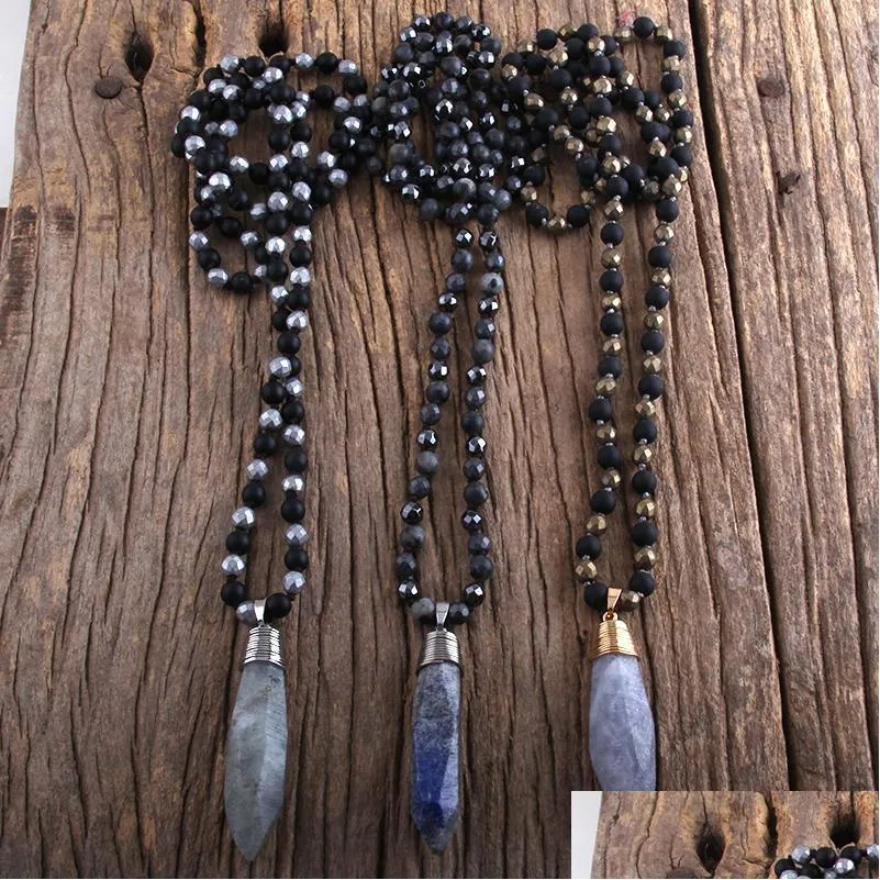 pendant necklaces fashion boho beaded necklace 6mm hematite stone beads knotted drop charm for women giftpendant