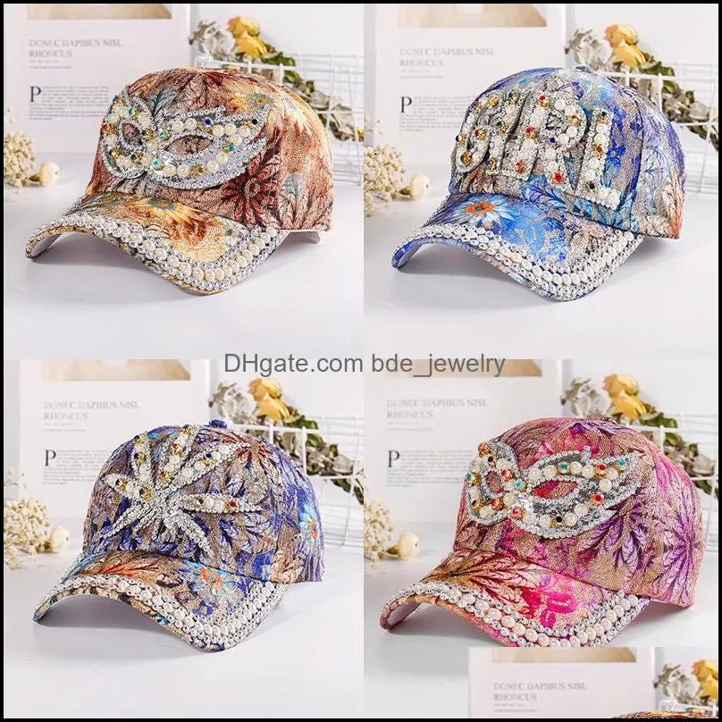 women baseball cap diamond painting embroidery flower cotton snapback hats jeans woman female caps summer sun hat