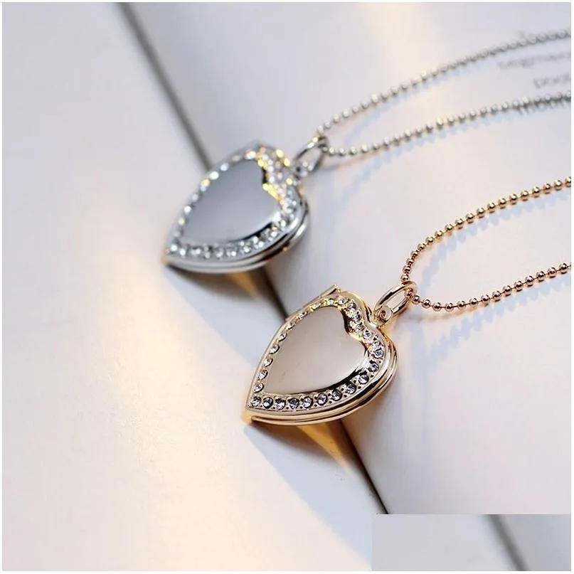 fashion jewelry diy openable locket p o box pendant necklace rhinstone heart floating locket necklaces