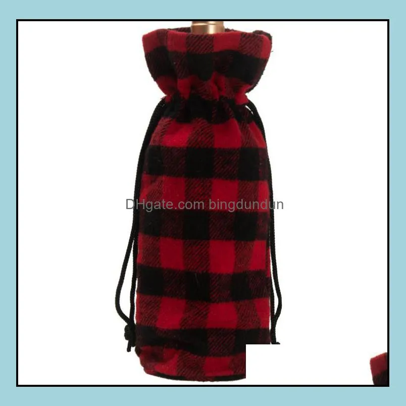 plaid christmas wine bottle cover xmas party decoration christmas drawstring gift bag champagne red wine bottle holder sn2883