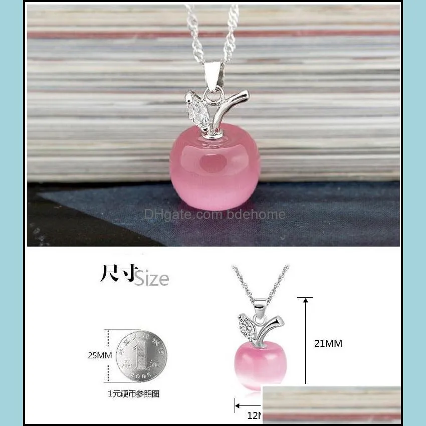 high quality opal stone pendant necklace pink white  moonstone charm silver chain for women ladies fashion jewelry in bulk