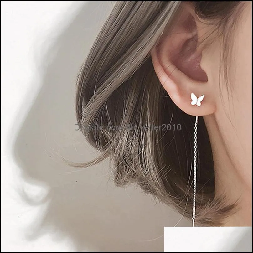 long tassel butterfly dangle earrings gold color 2022 fashion hanging women earring silver ear post jewelry 1843 t2