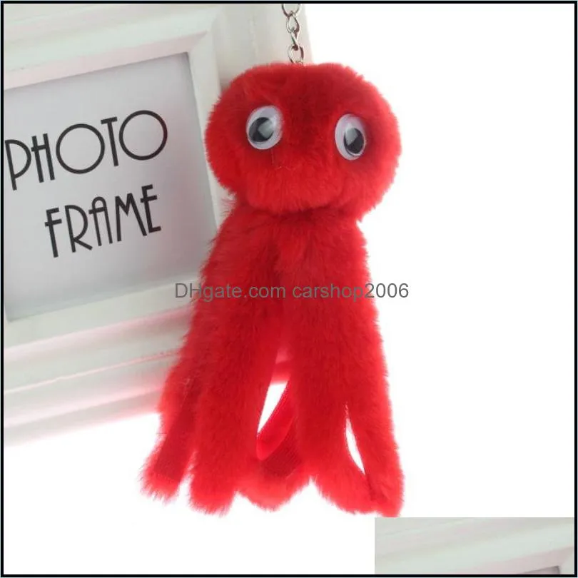 cute animal fluffy key rings pompom octopus plush doll keychain women bag pendant for kids toys fashion accessories gift