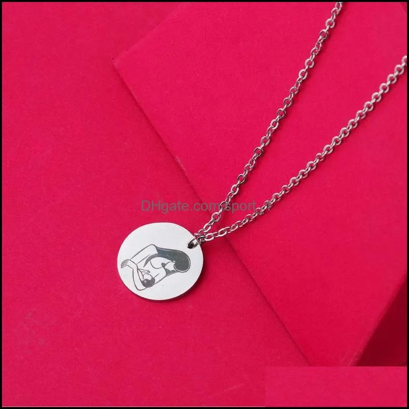 stainless steel mother baby cartoon pendant necklace moms love minimal round piece engraved silver gold colors jewelry for mothers day birthday