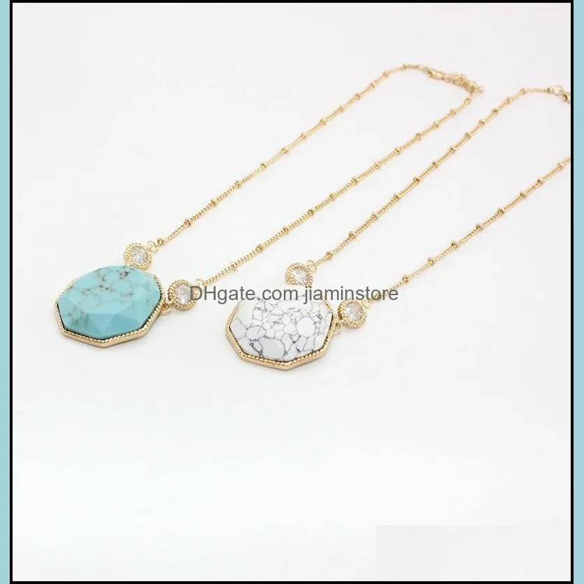 fashion geometry natural stone turquoise druzy necklace gold metal zircon statement necklace