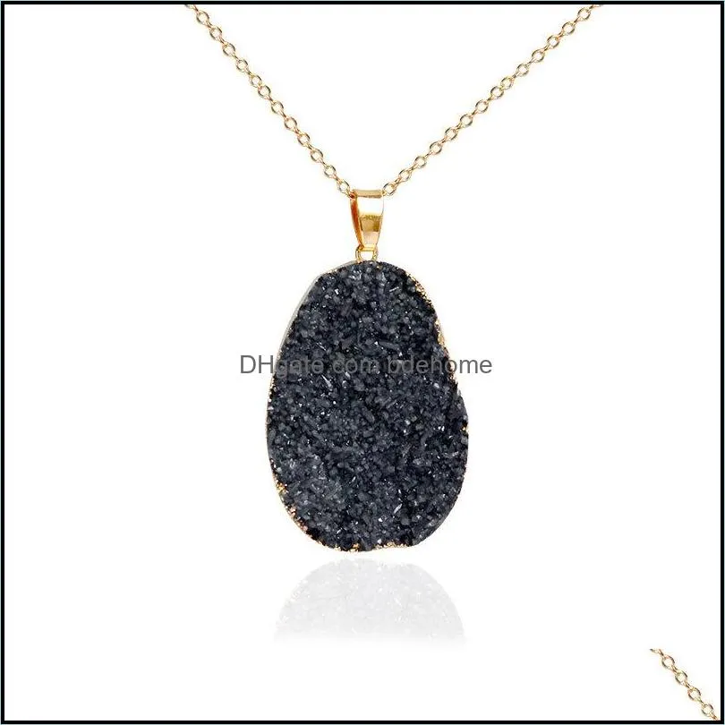 fashion shiny druzy necklaces irregular natural crystal quartz stone pendant gold chains for women luxury jewelry gift in bulk