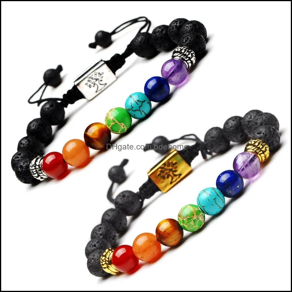 square tree of life charm lava rock beaded bracelets women 7 chakra  oil diffuser stone bangle for men aromatherapy fashion