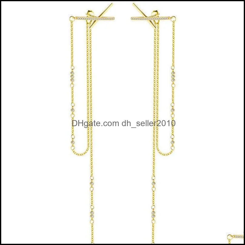 dangle chandelier 925 sterling silver cross tassel drop earrings for women pave cz long chain jewelry 3530 q2