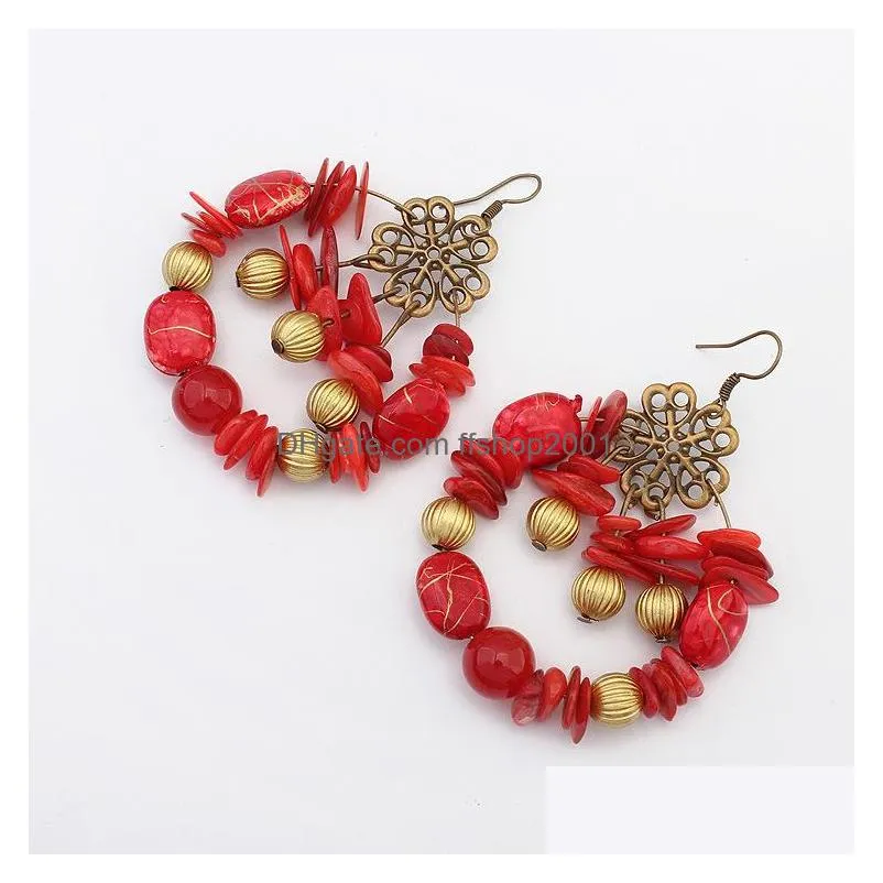 fashion jewelry womens colorful beads dangle earrings hollow out flower beads earrings