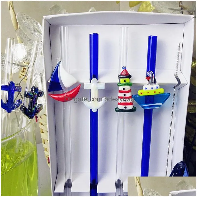 drinking straws high quality clean glass straw bar wedding birthday party fish figurines design environmental protection curved